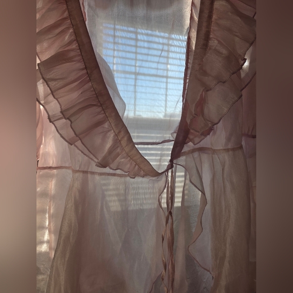 Baby Pink Organza Mesh Sheer Ruffled Mini Dress Top Sz 2X Wo Wo Wrap - Picture 11 of 16